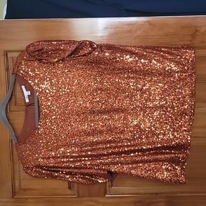 Copper Sequin Short Sleeve Top